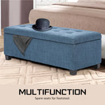 Storage Ottoman Stool 102cm Fabric DARK BLUE - Furniture > Bedroom