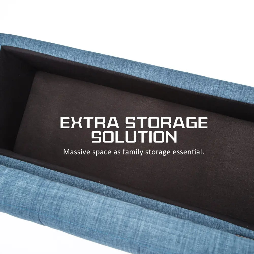 Storage Ottoman Stool 102cm Fabric DARK BLUE - Furniture > Bedroom