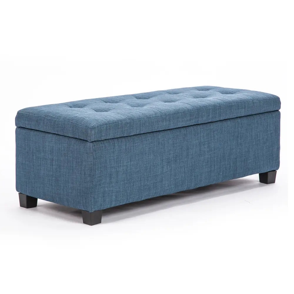 Storage Ottoman Stool 102cm Fabric DARK BLUE - Furniture > Bedroom