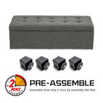 Storage Ottoman Stool 102cm Fabric DARK GREY - Furniture > Bedroom