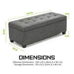 Storage Ottoman Stool 102cm Fabric DARK GREY - Furniture > Bedroom