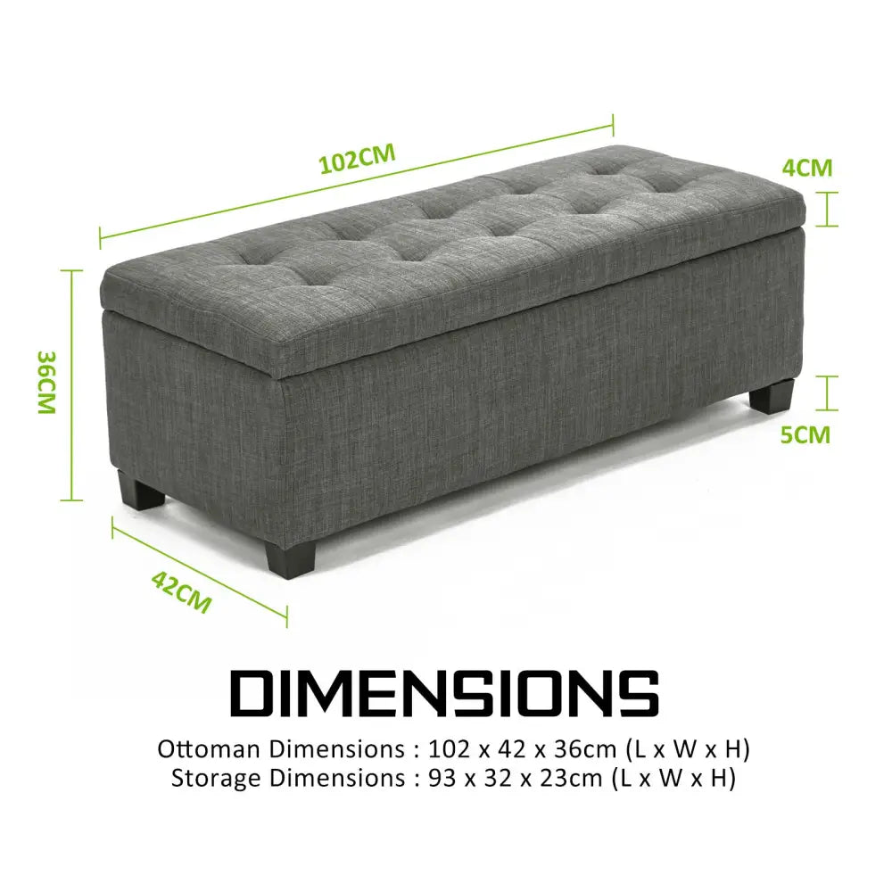 Storage Ottoman Stool 102cm Fabric DARK GREY - Furniture > Bedroom