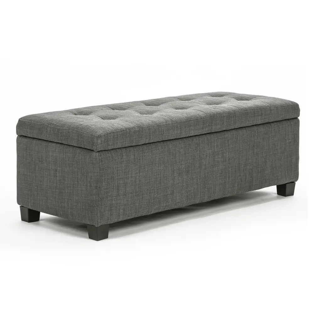 Storage Ottoman Stool 102cm Fabric DARK GREY - Furniture > Bedroom