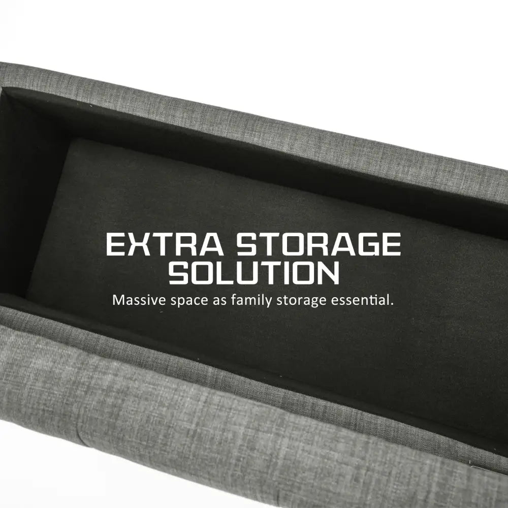 Storage Ottoman Stool 102cm Fabric DARK GREY - Furniture > Bedroom
