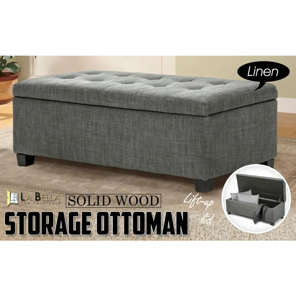 Storage Ottoman Stool 102cm Fabric DARK GREY - Furniture > Bedroom