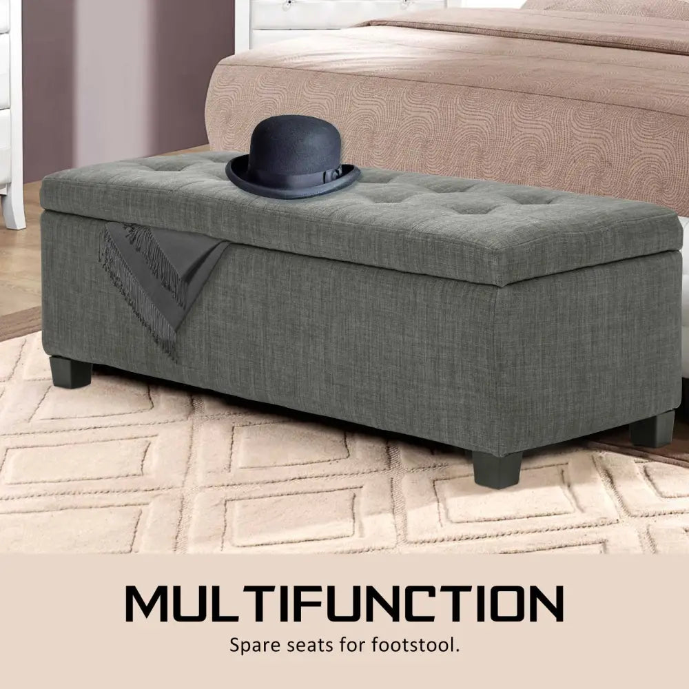 Storage Ottoman Stool 102cm Fabric DARK GREY - Furniture > Bedroom
