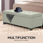 Storage Ottoman Stool 102cm Fabric LIGHT GREEN - Furniture > Bedroom