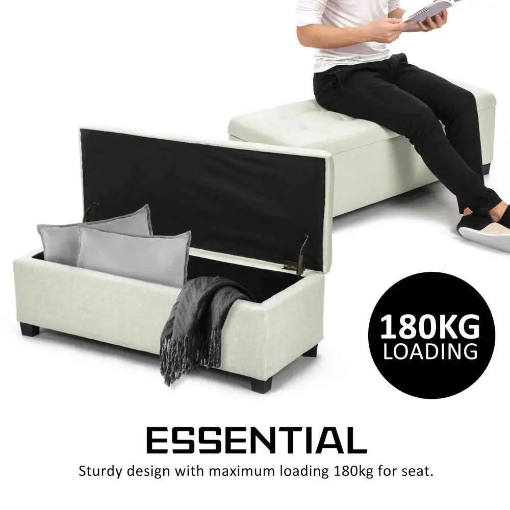 Storage Ottoman Stool 102cm Fabric LIGHT GREEN - Furniture > Bedroom