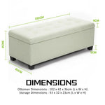 Storage Ottoman Stool 102cm Fabric LIGHT GREEN - Furniture > Bedroom