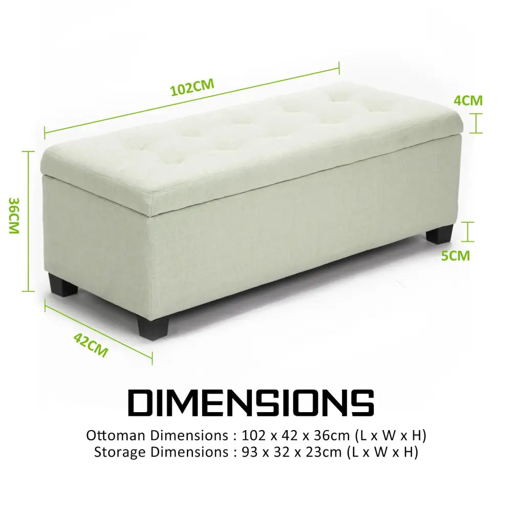 Storage Ottoman Stool 102cm Fabric LIGHT GREEN - Furniture > Bedroom