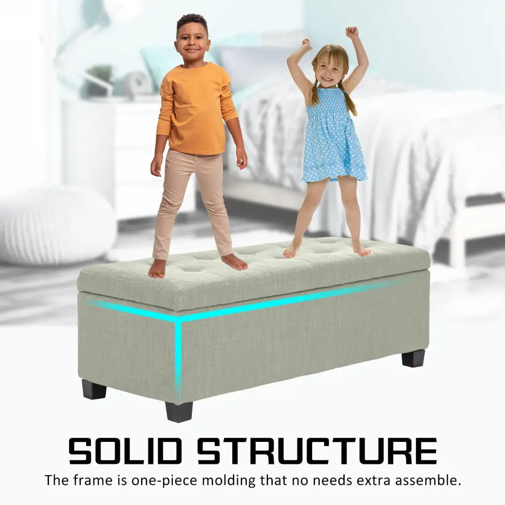 Storage Ottoman Stool 102cm Fabric LIGHT GREEN - Furniture > Bedroom