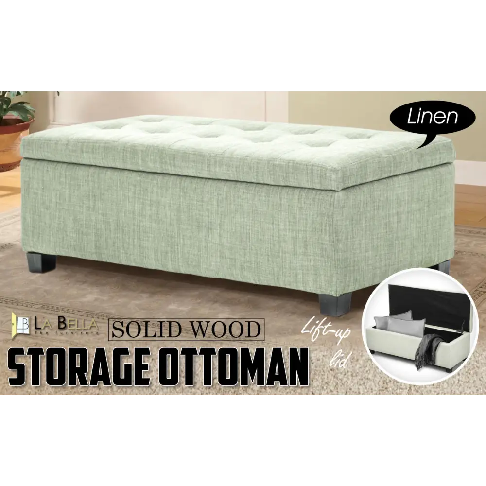 Storage Ottoman Stool 102cm Fabric LIGHT GREEN - Furniture > Bedroom