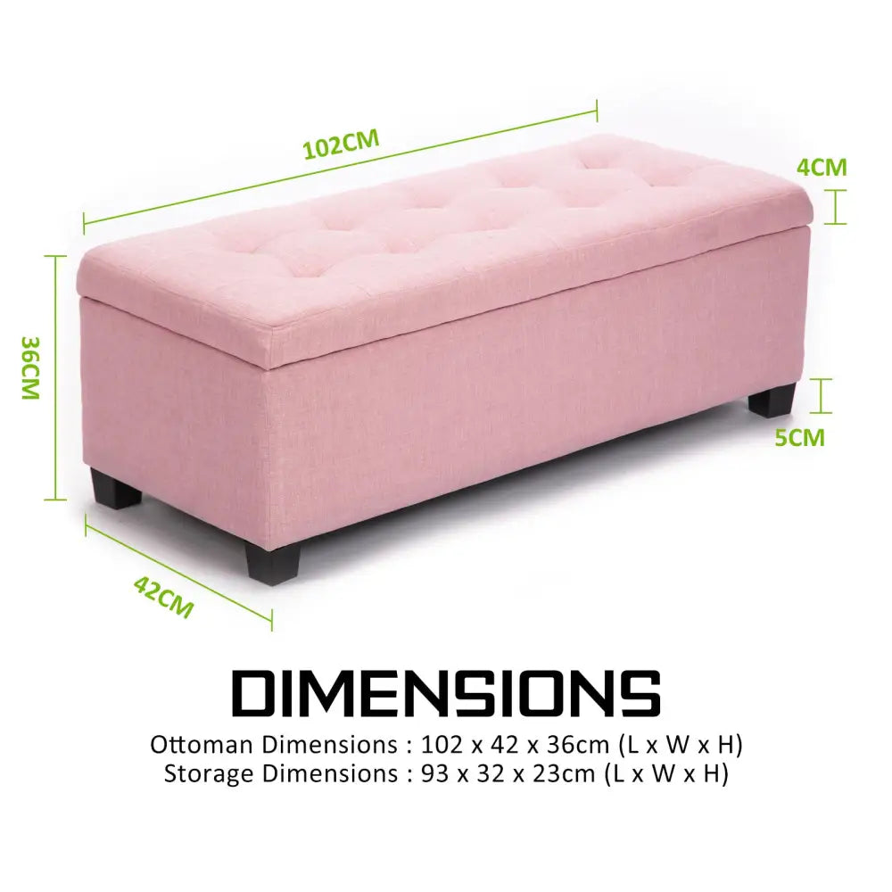 Storage Ottoman Stool 102cm Fabric PINK - Furniture > Living Room > Ottomans & Footstools