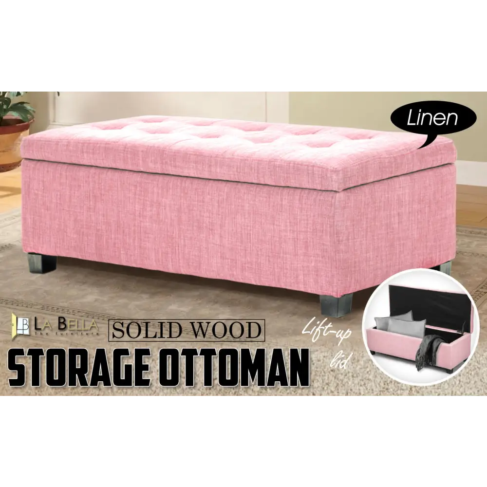 Storage Ottoman Stool 102cm Fabric PINK - Furniture > Living Room > Ottomans & Footstools