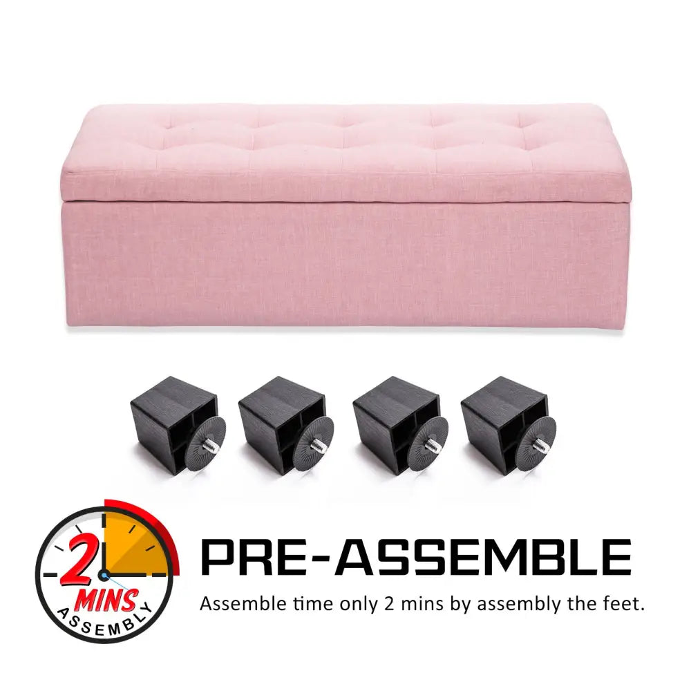 Storage Ottoman Stool 102cm Fabric PINK - Furniture > Living Room > Ottomans & Footstools