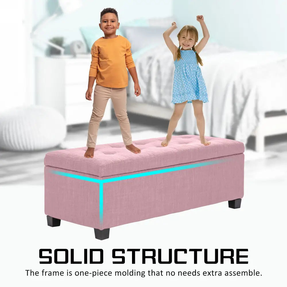 Storage Ottoman Stool 102cm Fabric PINK - Furniture > Living Room > Ottomans & Footstools