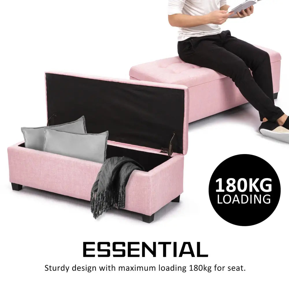 Storage Ottoman Stool 102cm Fabric PINK - Furniture > Living Room > Ottomans & Footstools