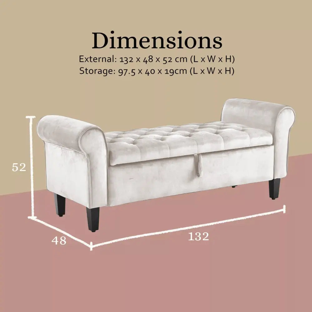 Storage Ottoman Stool Arm Bench Seat 132cm Velvet BEIGE - Furniture > Living Room > Ottomans & Footstools