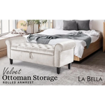 Storage Ottoman Stool Arm Bench Seat 132cm Velvet BEIGE - Furniture > Living Room > Ottomans & Footstools