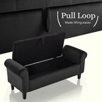 Storage Ottoman Stool Arm Bench Seat 132cm Velvet BLACK - Furniture > Bedroom