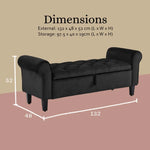Storage Ottoman Stool Arm Bench Seat 132cm Velvet BLACK - Furniture > Bedroom