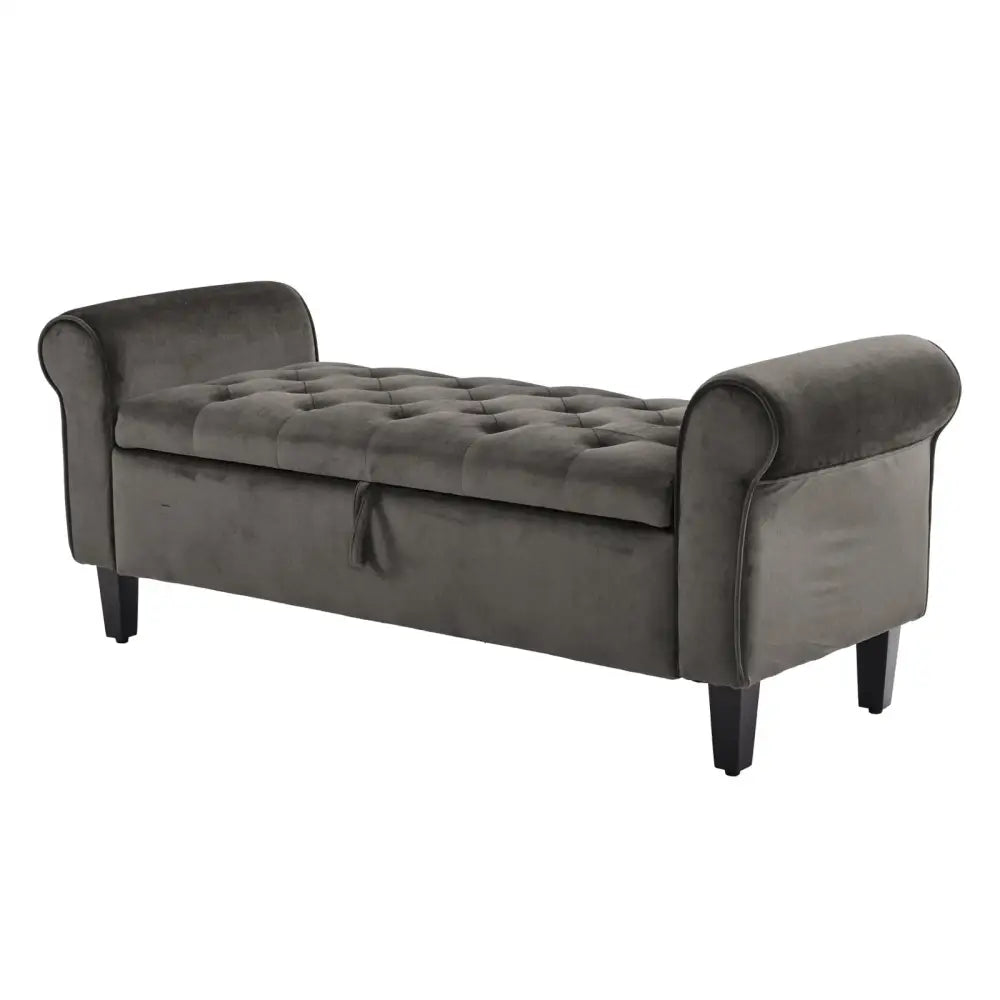 Storage Ottoman Stool Arm Bench Seat 132cm Velvet GREY - Furniture > Bedroom