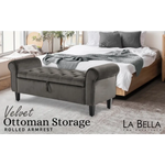 Storage Ottoman Stool Arm Bench Seat 132cm Velvet GREY - Furniture > Bedroom