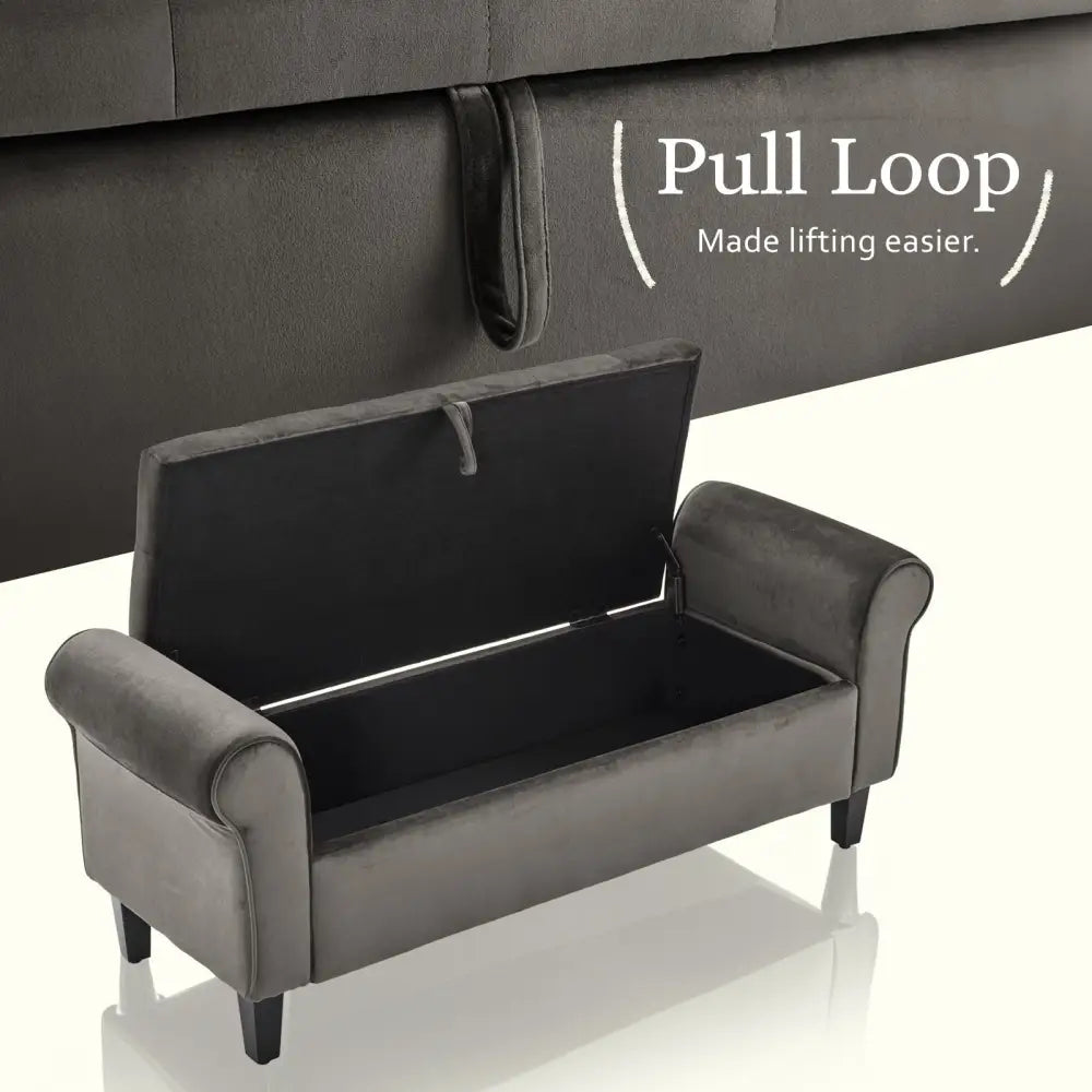 Storage Ottoman Stool Arm Bench Seat 132cm Velvet GREY - Furniture > Bedroom