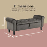 Storage Ottoman Stool Arm Bench Seat 132cm Velvet GREY - Furniture > Bedroom