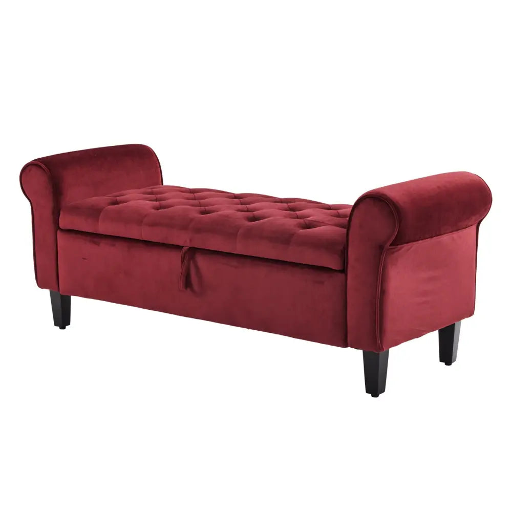 Storage Ottoman Stool Arm Bench Seat 132cm Velvet RED - Furniture > Bedroom