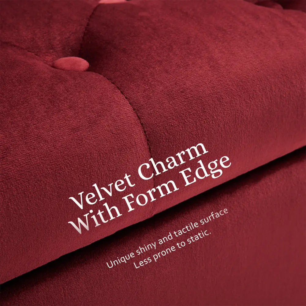 Storage Ottoman Stool Arm Bench Seat 132cm Velvet RED - Furniture > Bedroom