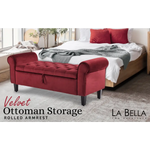 Storage Ottoman Stool Arm Bench Seat 132cm Velvet RED - Furniture > Bedroom