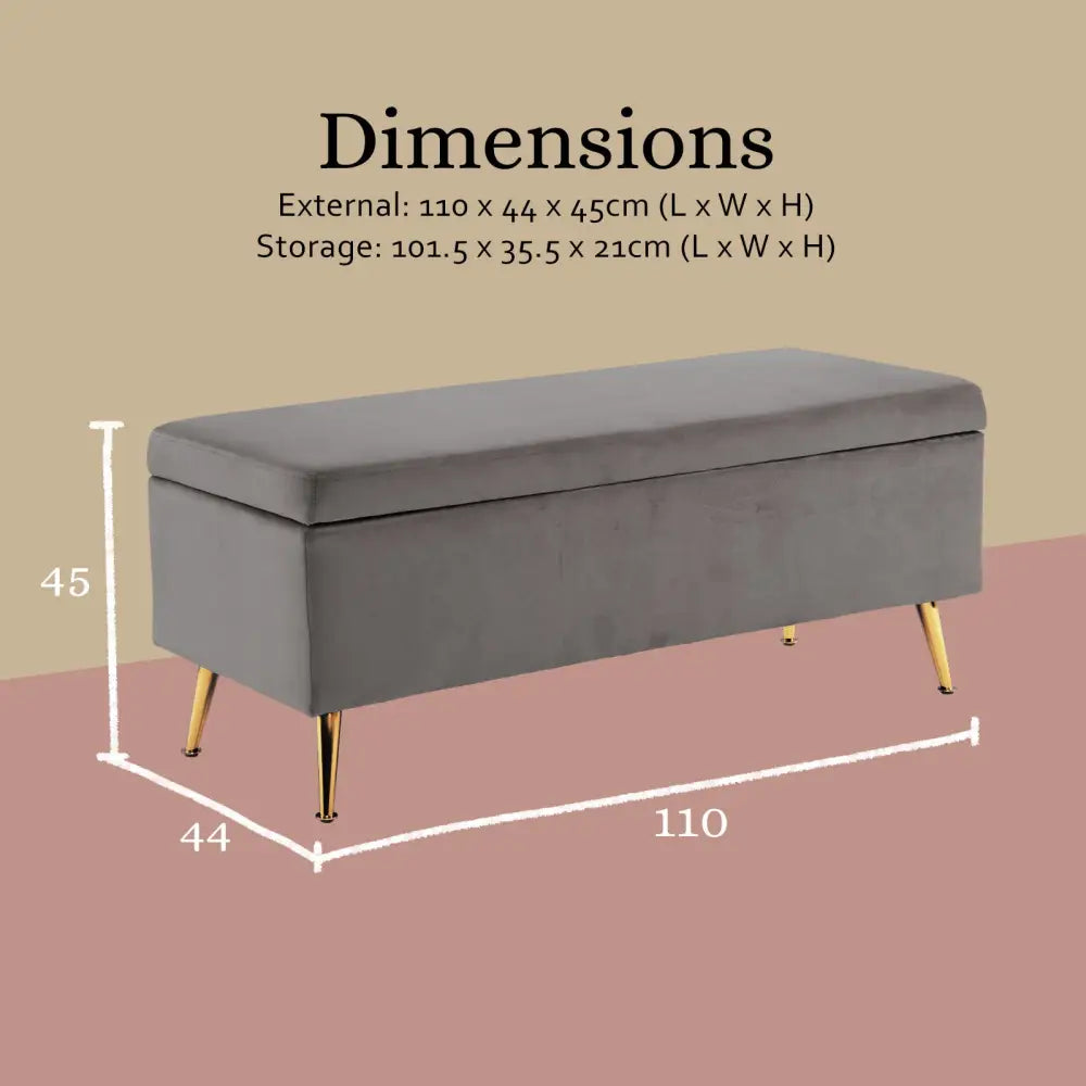 Storage Ottoman Stool Bench Seat 110cm Velvet GREY - Furniture > Living Room > Ottomans & Footstools