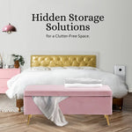 Storage Ottoman Stool Bench Seat 110cm Velvet PINK - Furniture > Bedroom