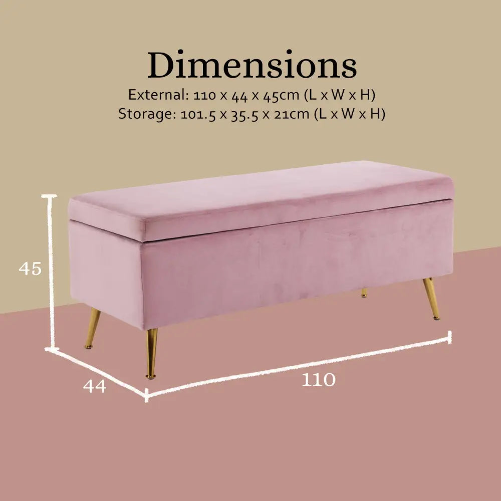 Storage Ottoman Stool Bench Seat 110cm Velvet PINK - Furniture > Bedroom