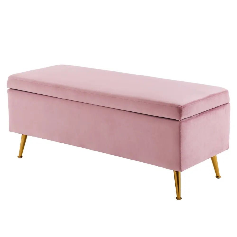Storage Ottoman Stool Bench Seat 110cm Velvet PINK - Furniture > Bedroom