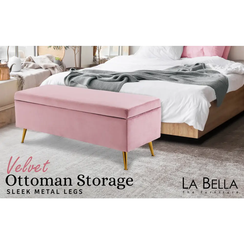 Storage Ottoman Stool Bench Seat 110cm Velvet PINK - Furniture > Bedroom