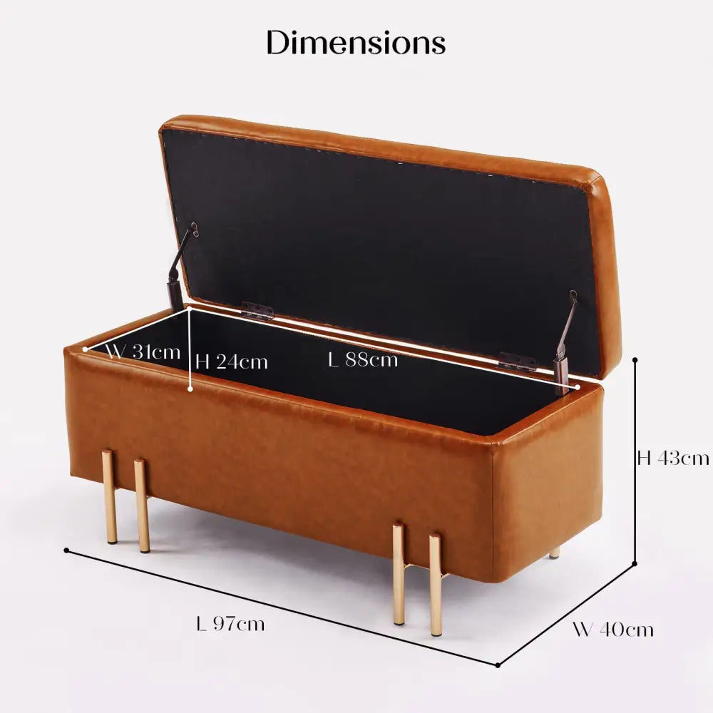 Storage Ottoman Stool Bench Seat 97cm PU Leather BROWN - Furniture > Bedroom