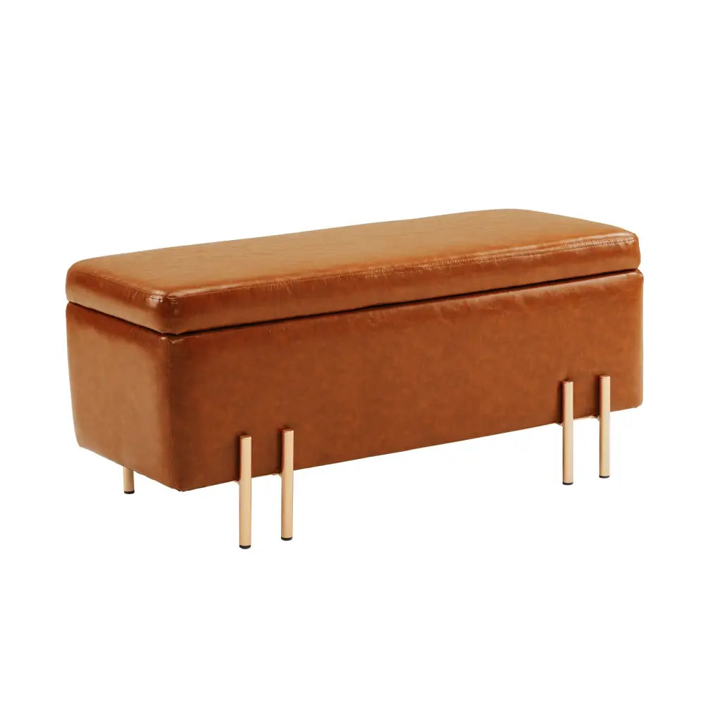 Storage Ottoman Stool Bench Seat 97cm PU Leather BROWN - Furniture > Bedroom