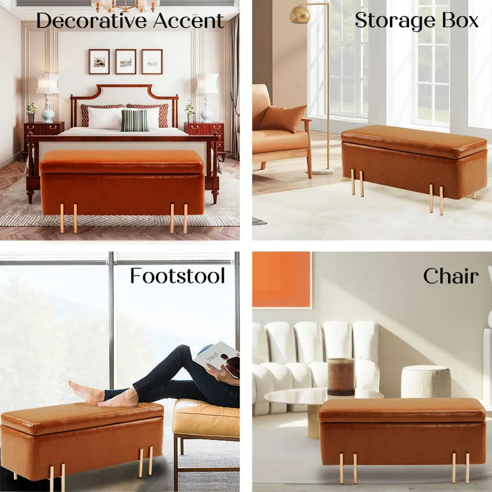 Storage Ottoman Stool Bench Seat 97cm PU Leather BROWN - Furniture > Bedroom