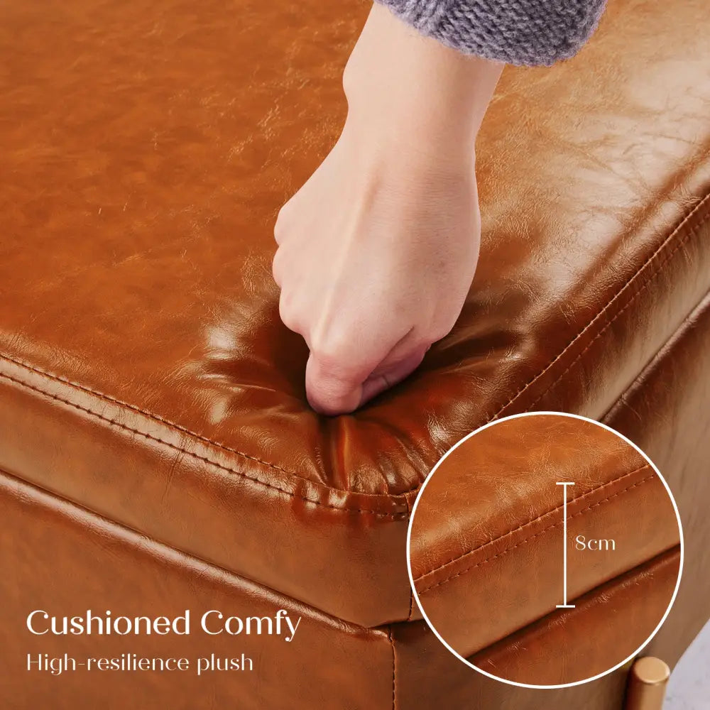 Storage Ottoman Stool Bench Seat 97cm PU Leather BROWN - Furniture > Bedroom