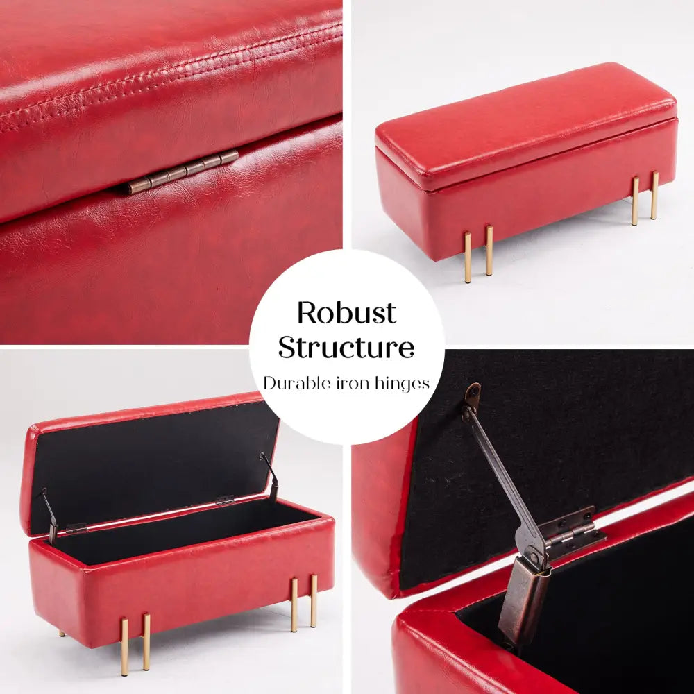 Storage Ottoman Stool Bench Seat 97cm PU Leather RED - Furniture > Bedroom