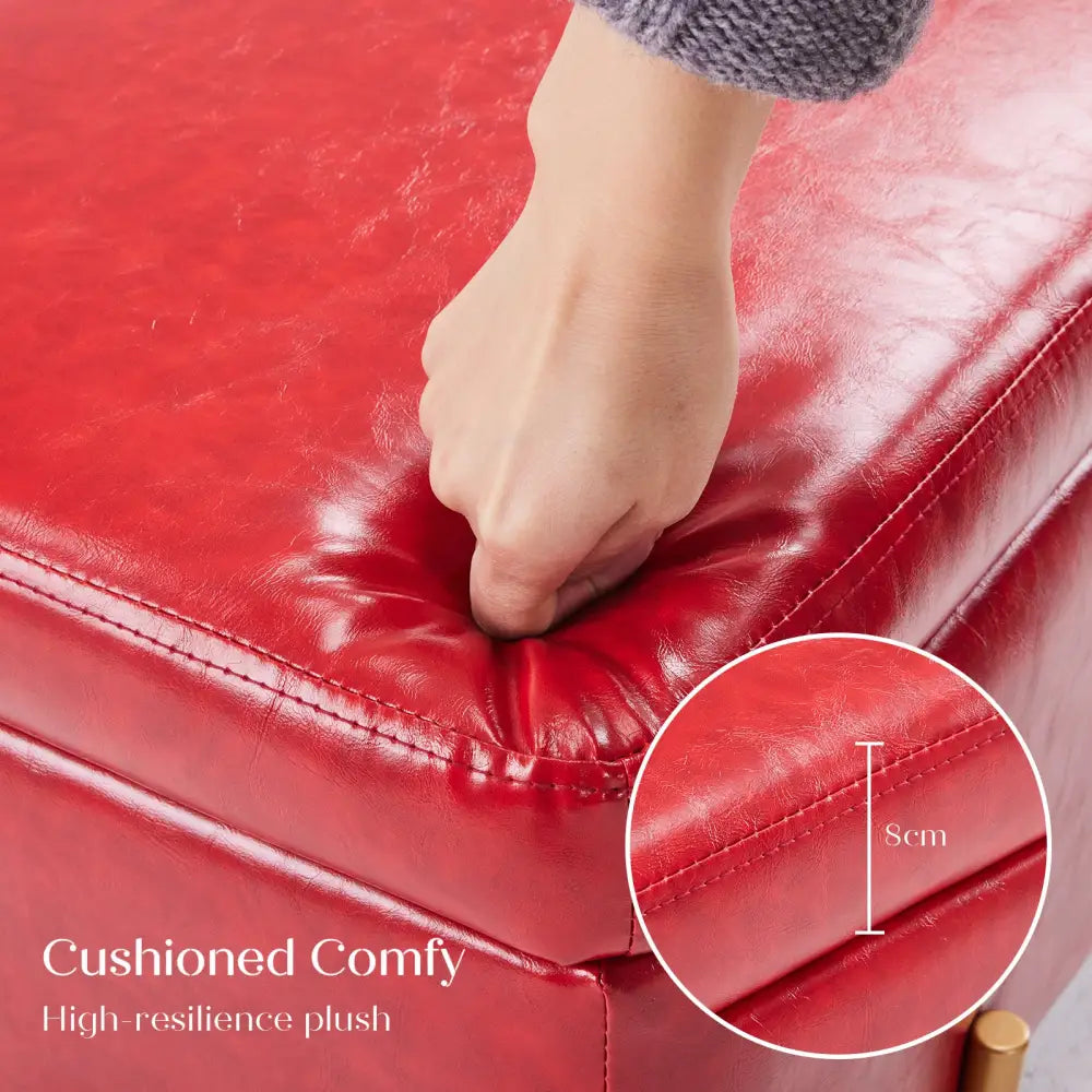 Storage Ottoman Stool Bench Seat 97cm PU Leather RED - Furniture > Bedroom