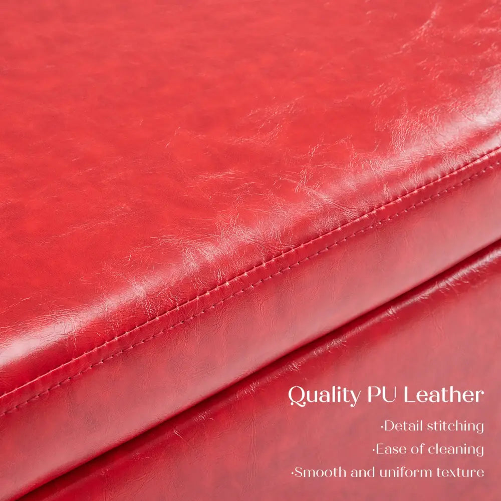 Storage Ottoman Stool Bench Seat 97cm PU Leather RED - Furniture > Bedroom