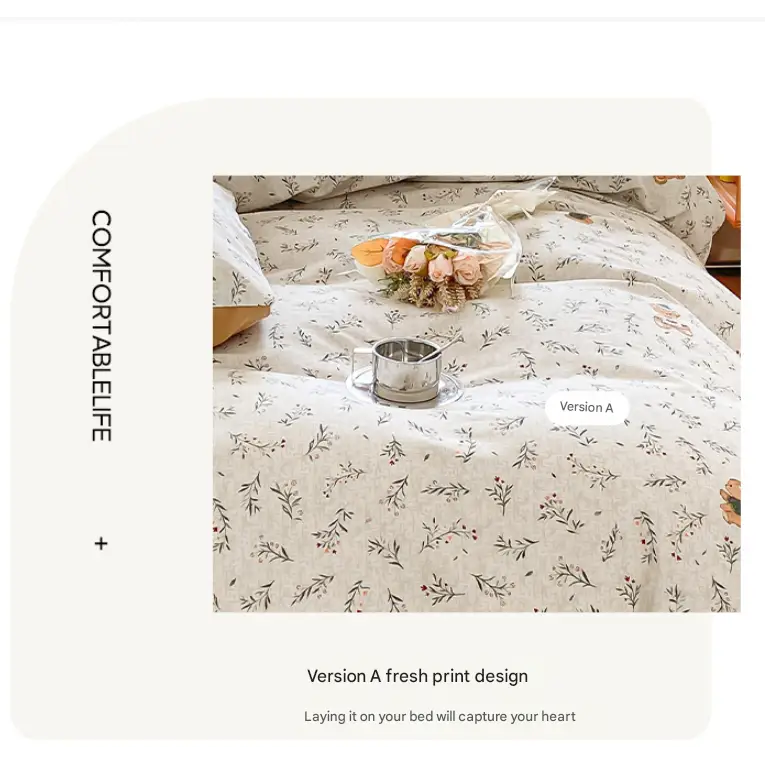 Striped Checkered Pattern Thick Brushed Cotton 4-Piece Bed Sheet Set (1.5m Bed) - Fits 200x230cm Duvet - Home & Garden