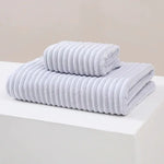 Striped Model Grey Luxury White Bath Towel and Hand Towel Set - Ultra Soft and Absorbent - Home & Garden > Bathroom