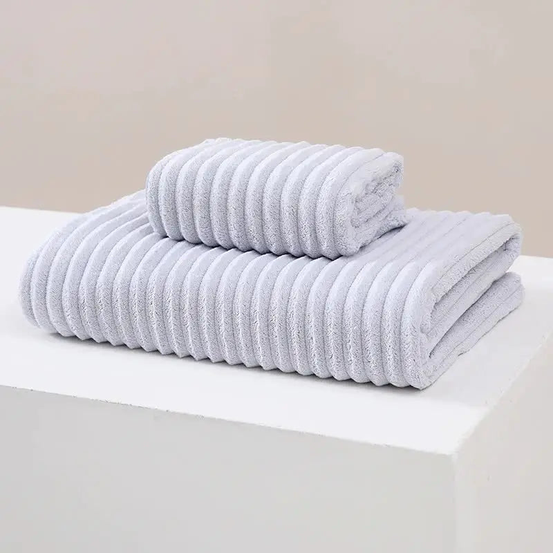 Striped Model Grey Luxury White Bath Towel and Hand Towel Set - Ultra Soft and Absorbent - Home & Garden > Bathroom