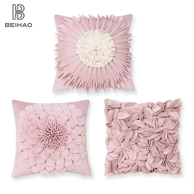 Style 3 Pink 3D Floral Cushion Covers - Modern Luxury Decorative Throw Pillow Covers for Living Room(Without Pillow