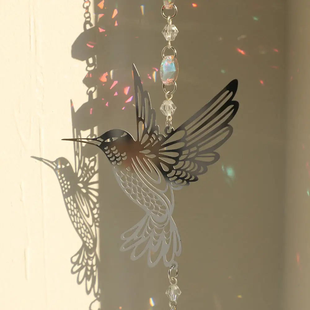 (Style A)2 PCS Hummingbird Metal Suncatcher with Crystal Accents - for Window or Wall Indoor Hanging Ornament