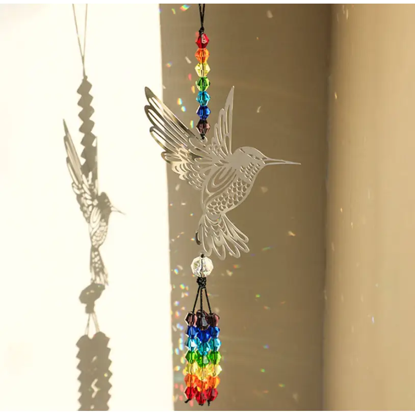 (Style C)2 PCS Hummingbird Metal Suncatcher with Crystal Accents - for Window or Wall Indoor Hanging Ornament